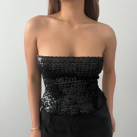 Vintage Black Sequinned Peplum Tube Party Top – Perfect for Holidays & Night Out - Picture 4 of 9